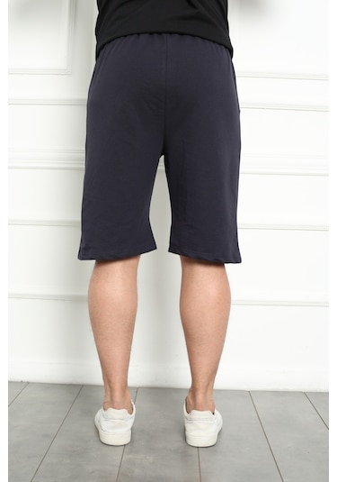 Erkek Şort Bermuda Kurt Armalı Beli Bağcıklı İpli Cepli Büyük Beden Geniş Beden Aralığı Laci Nıc1067 R12 Lacivert