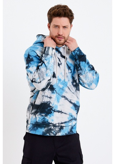 JAHR MARC Mavi Batik Yıkamalı Oversize Erkek Sweatshirt Mavi