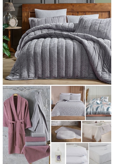 Elart Kadife Comfort Royal Çeyiz Paketi 48 Parça Gümüş