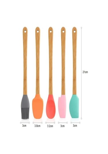 Zhlhome Renkli Bambu Saplı Silikon Uçlu Spatula 5li Set Ahşap