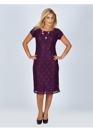 Nidya Moda Büyük Bedendantel Vako Elbise-4035Dm Mürdüm