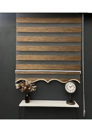 Kahve Bambu Zebra Stor Perde Etek Dilimli