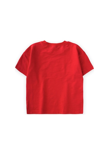 Cigit Yırtmaç Detaylı Etiketli T-shirt 2-10 Yaş Kırmızı Kırmızı
