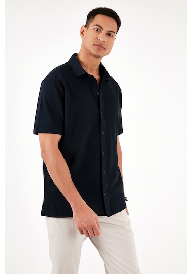 Buratti Pamuklu Regular Fit Kısa Kollu Erkek Gömlek 5902724 Indigo