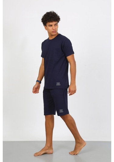Akbeniz Erkek Pamuk Lakost Alt Üst Kaprili Pijama Takım Lacivert 6873 Lacivert