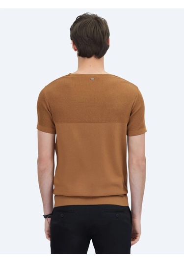 Kahverengi Bisiklet Yaka Desenli Triko Kahverengi