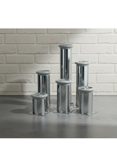Ludıa 6 Farklı Ölçüde Metal Ayarlanabilir Tablalı Mobilya Ayağı 6cm,8cm,10cm,12cm,15cm,20cm Gri