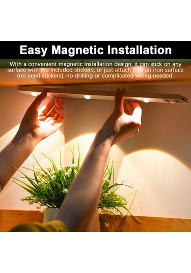 Fosenze 40cm Ultra İnce Kedi Gözü Lambası - Akıllı Vücut Algılama, 3 Renk Tonu, 3 Parlaklık Seviyesi, Sürekli Açık/algılama Modları, 900mah Pil, Mıknatıslı Kurulum, Gümüş Gümüş