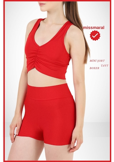 Kadın Kırmızı Yüksek Bel Toparlayıcı İç Göstermeyen Boxer Şort Deniz, Havuz & Günlük Kullanım İçin Kırmızı