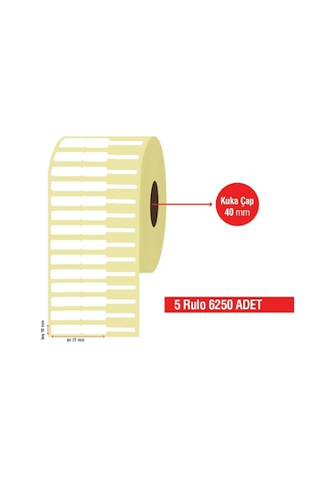 Kuyumcu Etiketi 72x10 Pp Opak 5 Rulo 1250 Sarım