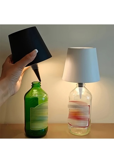 Honeybeeshop Şarj Edilebilir Kablosuz Şişe Lambası Siyah 3 Renk Sıcaklığı Ofis Mobilyaları İçin Masa Lambası Çeşitli Şişelere Uyumlu Siyah