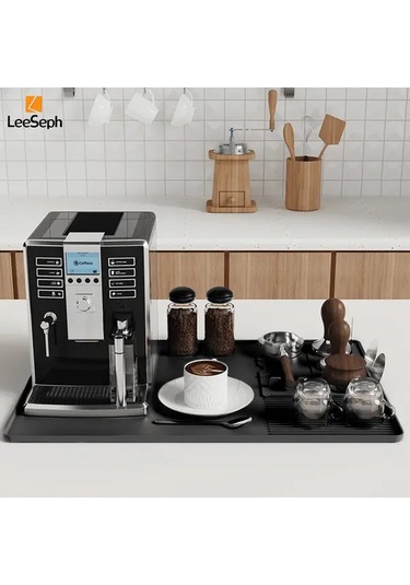 Elmpaly Leeseph Büyük Silikon Kahve Matı Kenarlı Siyah 23.62x15.75in Espresso Makinesi Paspası