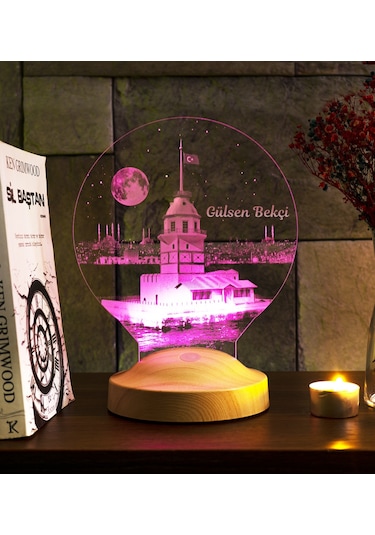 Kız Kulesi Tasarımlı İsimli İstanbul Doğum Günü Hatırası Led Lamba