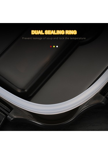 Padalink 304 Çelik Isı Saklama Yemek Kutusu 3 Bölmeli Sıcak Muhafaza, Isı Yalıtımı, Çatal-kaşık Seti, Siyah Siyah