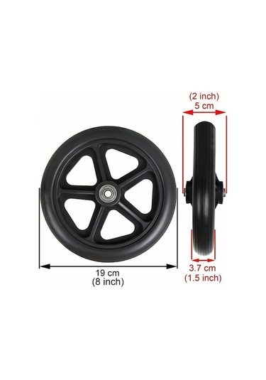 Fastbuy 8 Ön Teker, 2x Yedek Tekerlek, Kaymaz, 190mm Gri Siyah, Tekerlekli Sandalye/yürüteç Tekerlekleri -