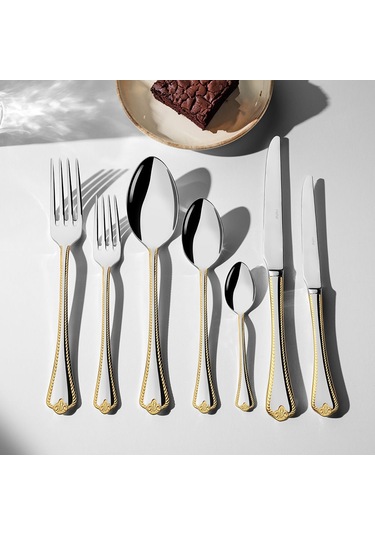 Nehir Fulya Altın Sade 12 Kişilik 84 Parça Deri Kutulu Çatal Kaşık Bıçak Takımı Altın