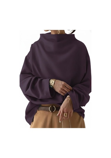 Tua Moda Kadın Uzun Kollu Geniş Balıkçı Yaka Modal Mürdüm Bluz Bordo