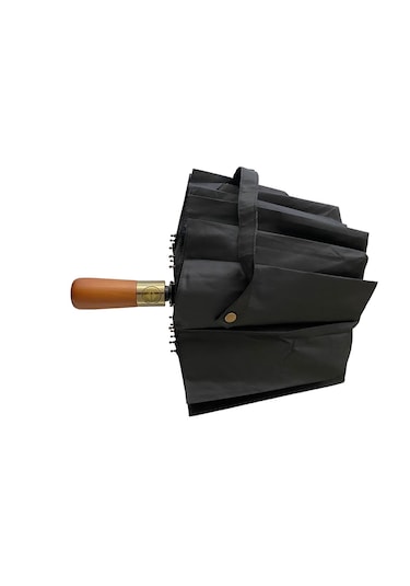 Yüksek Kaliteli Ahşap Saplı Şemsiye Otomatik Rüzgarda Kırılmaz Siyah