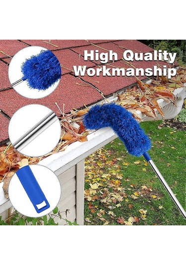 Oluk Temizleme Fırçası Çatı Aleti 8.2 Ayak Uzatılabilir Teleskopik Direk Kolay Çıkarılabilir Temizleme Aleti, Mavi