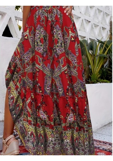 Sarı Paisley Desenli Büzgülü Etekler, Boho Pileli Yazlık Maxi Etekler, Kadın Giyim Sarı