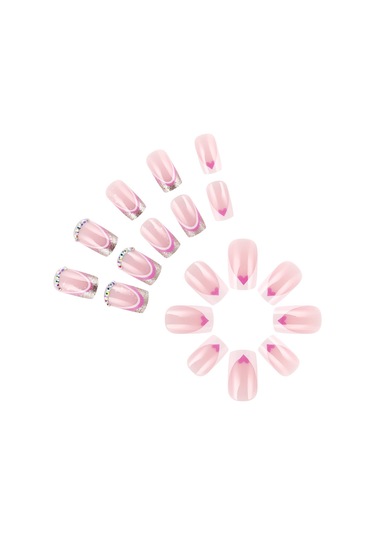 Orta Parlaklıkta Sade Tırnak Sanatı, Altın Simli Kalp Tatlı Takma Tırnaklar, Aletler Dahil 24 Parça Ys543