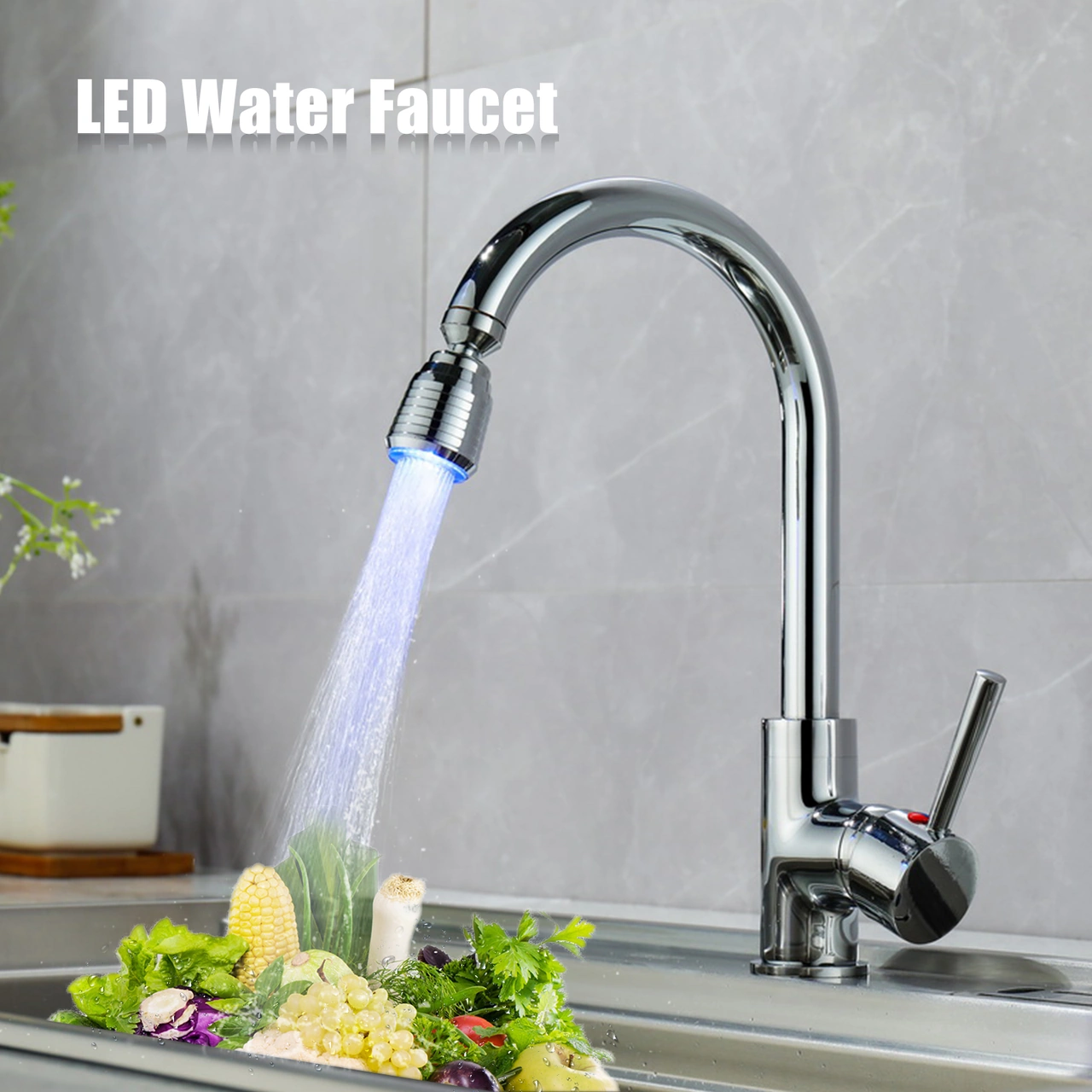 Kosona Led Su Fişi Uçu 360 Döner 7 Renkli Işık Hızlı Flash Su Basıncı İle Çalışır Mutfak/banyo Diğer