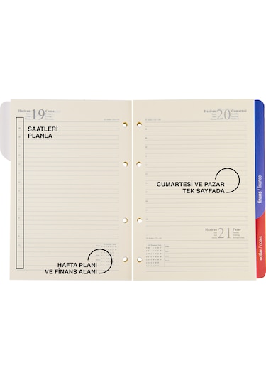 2K 2026 Yeni Yıl Ajanda Yedeği 4 Delikli Tarihli Çizgili 15 X 21 CM 2K Organizer Ajanda Yedeği Çok Renkli