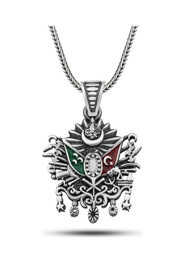 Kenpazar Gümüş Osmanlı Devlet Armalı Erkek Kolye Çok Renkli