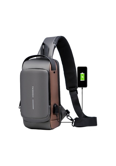 Sırt Çantası, Hırsızlığa Karşı Koruma, Omuz Göğüs Çantası, Günlük Yürüyüş Sırt Çantası, Su Geçirmez, Erkekler Ve Kadınlar İçin Usb Şarj Portlu Gri - Kahverengi