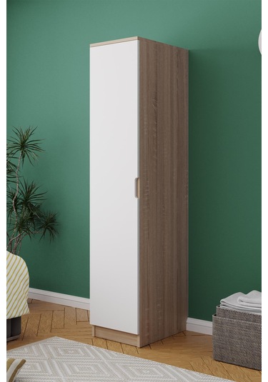 Lento 1 Kapaklı 5 Raflı Gardırop Beyaz Meşe Beyaz Meşe