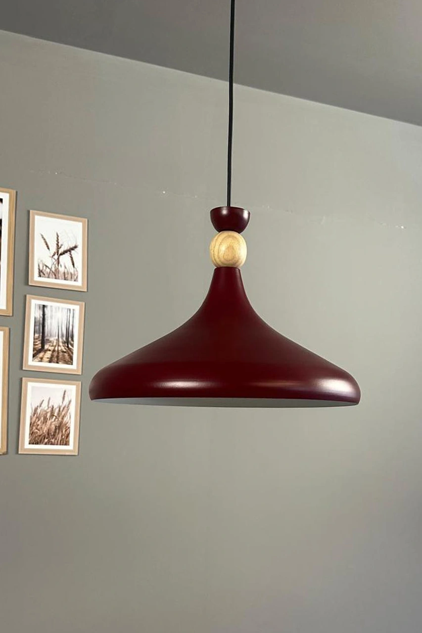 Vişne Çürüğü Ahşap Şapka Tekli Avize Sarkıt Salon Mutfak Cafe Butik Lamba Aydınlatma Avizeler Vişne Çürüğü