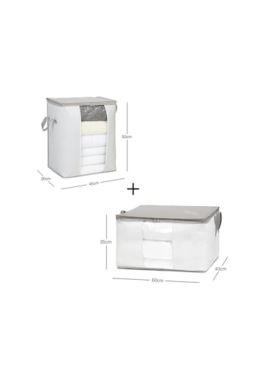 Ocean Home Textile 2'li Pvc Pencereli Stuff & Things Gri Çizgili Hurç Set