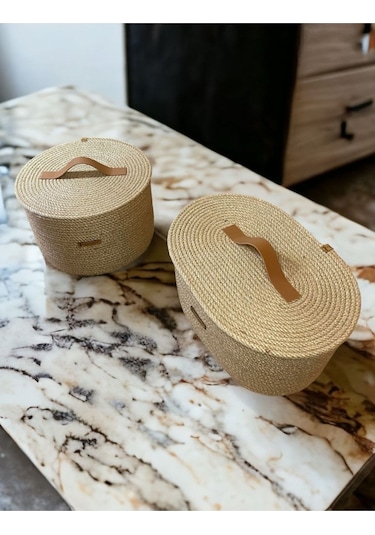 Hasır Sepet, 2'li Kapaklı Dekoratif Sepet, Çok Amaçlı Saklama Kutusu, Hasır Patates Soğan Sepeti