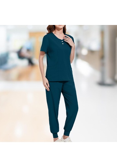 Dolıty Kadın Fırçalama Üniforma Seti Hemşire İş L-mavi