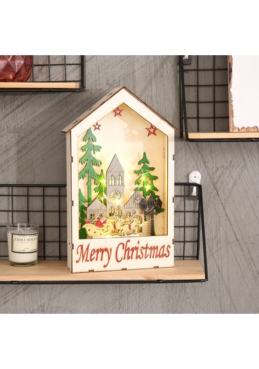 Leezsing Led Işıklı Ahşap Noel Evi Dekoru - Masa & Pencere & Ağaç Süsü Diğer