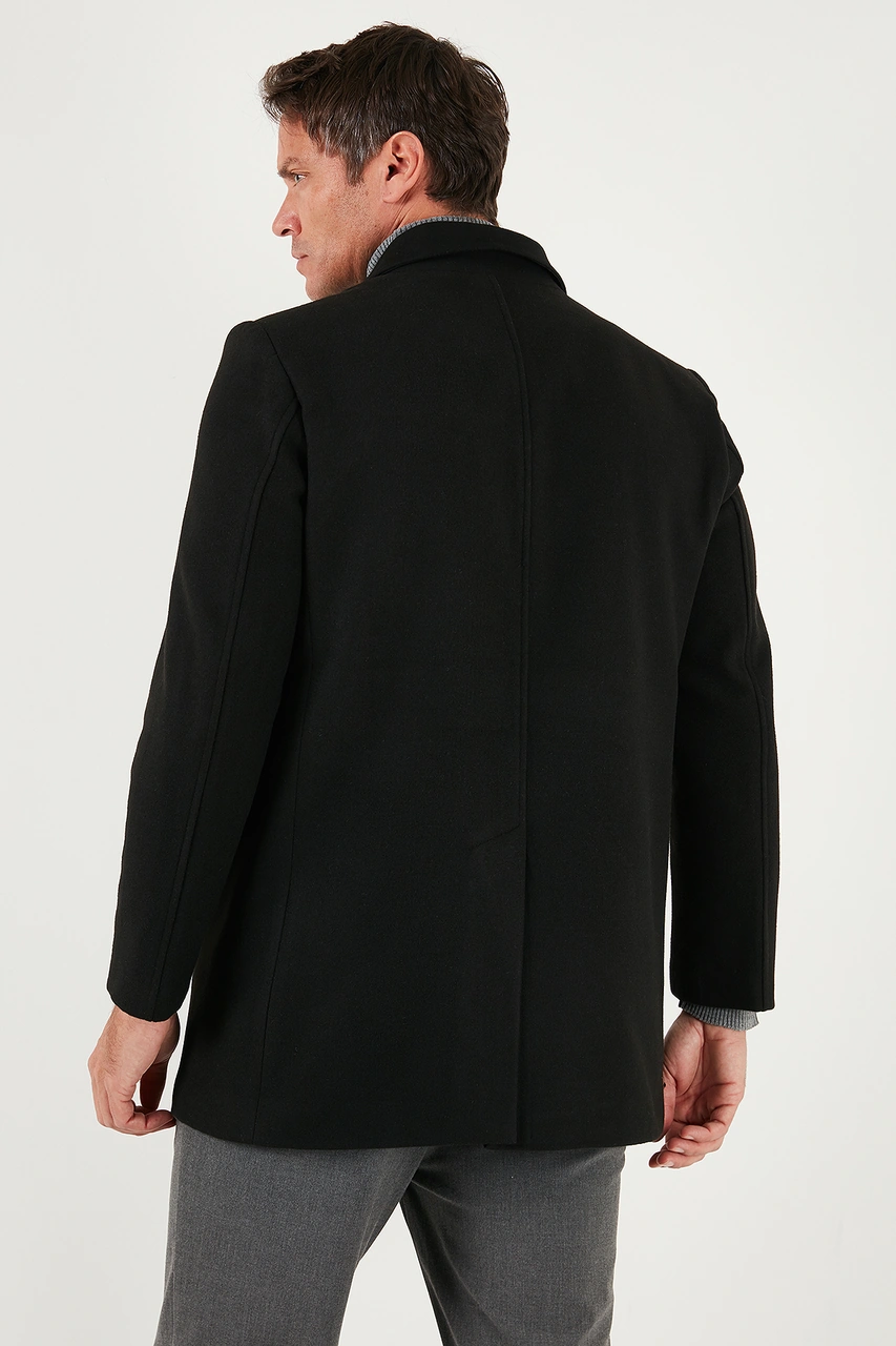 Buratti Slim Fit Apaş Yaka Astarlı Kaşe Erkek Kaban 584K1217 Siyah