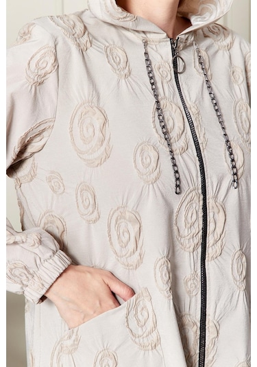 Kadın Büyük Beden Kapüşonlu Jakar Kap Siyah