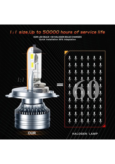 Reedark H4 Led Far Ampulü 3100lm 6000k Su Geçirmez 30w Araç Farı 2 Adet