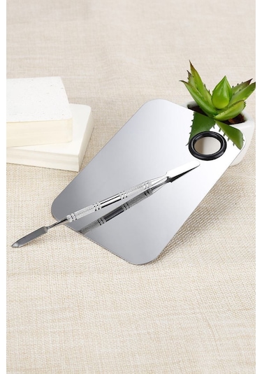 2 Parça Aynalı Çelik Makyaj Fondöten Krem Karıştırma Spatula Palet Set Cin906