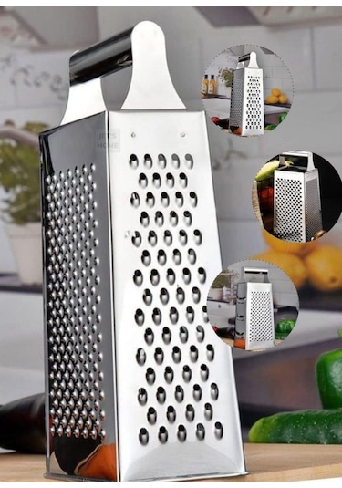 Paslanmaz Çelik Rende 4 Taraflı Sebze Rendesi Çelik Rende İnox 24 Cm Gri