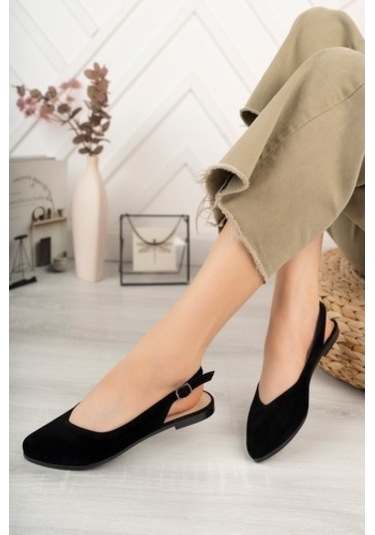 Kadın Misty Siyah Süet Arkası Acık Sivri Burun Günlük Babet Siyah Süet Siyah