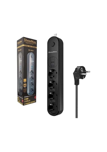 Showmax Sh-4625 4'lü 2 Usb'li 1 Type-c 2 M Anahtarlı Akım Korumalı Priz