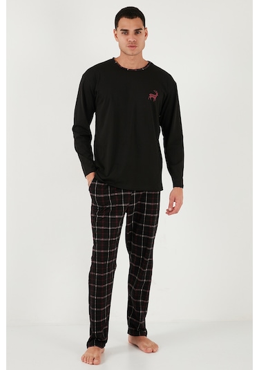 Buratti Pamuklu Regular Fit Bisiklet Yaka Ekoseli Erkek Pijama Takımı 6574001 Siyah