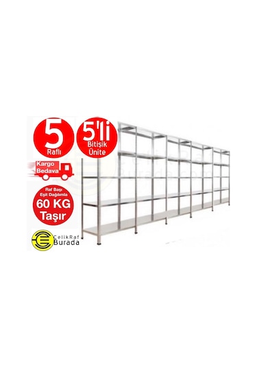 Galvanizraf 5 Katlı 5'li Bitişik Galvaniz Çelik Raf Arşiv Depo Raf