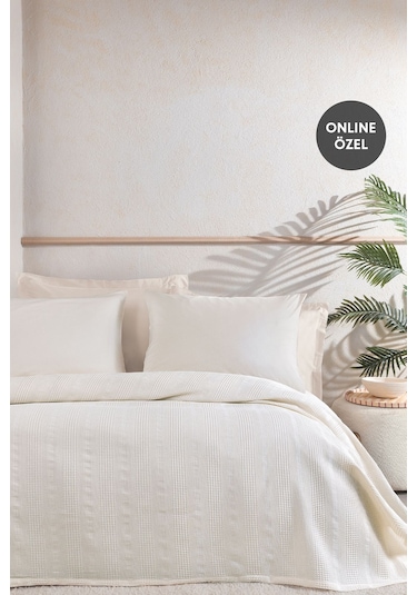 Liona Çift Kişilik %100 Pamuk Pike Takımı - Ekru