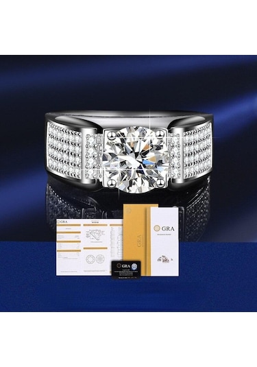 Yeşil Bague Ringen Gerçek Mozanit Yüzük Erkekler Için Gümüş 2 Karat Yuvarlak Parlak Elmas Nişan Yüzüğü Erkek Düğün Takı