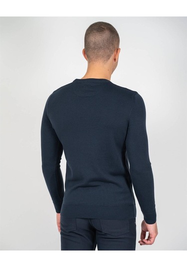 Erkek Bisiklet Yaka Triko Slim Fit Pamuklu Kazak Ncs Jeans 3002-Lacivert