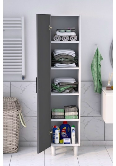 5 Raflı Banyo Boy Dolabı Beyaz Antrasit Antrasit - Beyaz