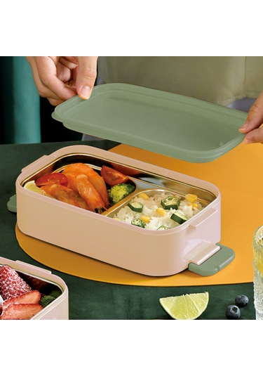 Springsun 1.4l 304 Paslanmaz Çelik Çift Katlı Isı Saklama Yemek Kutusu, 3 Bölmeli, Silikon Kapak Ve Çift Kilit, Leakproof, Ofis Çalışanları Ve Öğrencilere Uygun, Pembe Pembe