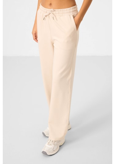 Bej Yumuşak Dokulu Kapüşonlu Oversize Kadın Eşofman Tunik Takım - 95348 Bej